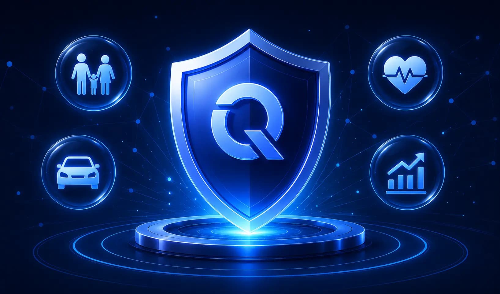 QuickInsuree shield protecting family, health, vehicle, and growth — the insurance plans ecosystem