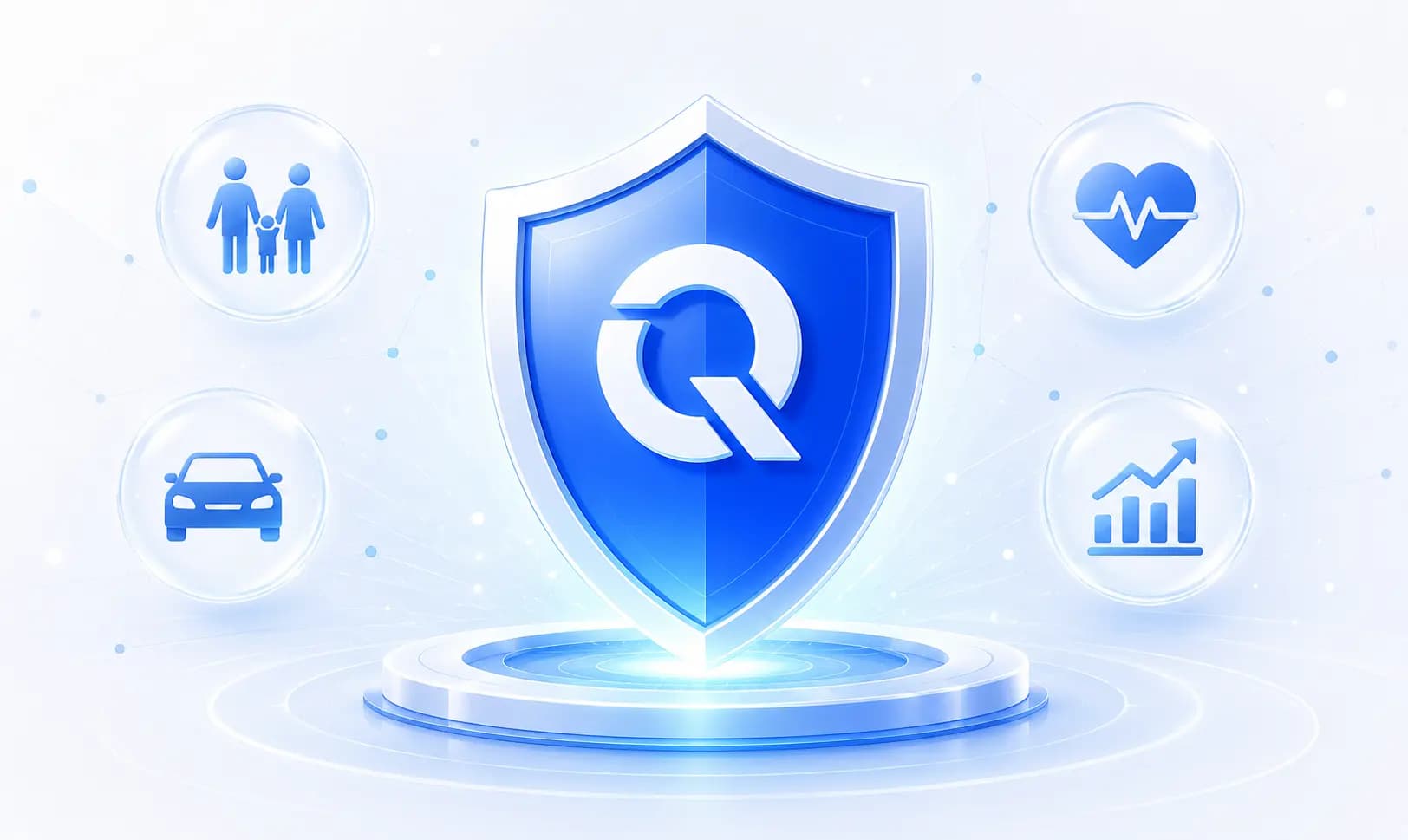 QuickInsuree shield protecting family, health, vehicle, and growth — the insurance plans ecosystem